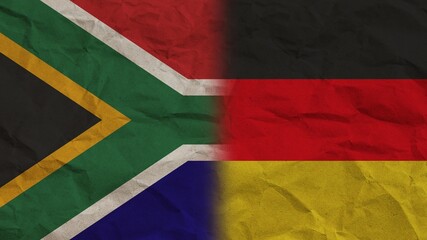 Germany and South Africa Flags Together, Crumpled Paper Effect Background 3D Illustration