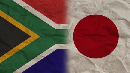 Japan and South Africa Flags Together, Crumpled Paper Effect Background 3D Illustration