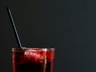 In this photo illustration, Glass of homemade hibiscus lemonade with ice and soda water