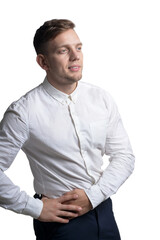 Portrait of handsome young man wearing white shirt