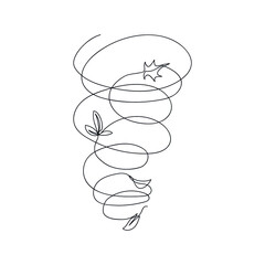 Strong wind lifting leaves up drawn by one line. Sketch. Modern art weather in minimal style. Vector illustration.