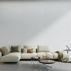 Modern living room with beige sofa