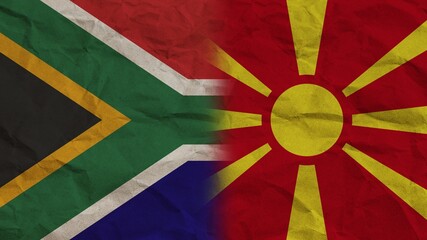Macedonia and South Africa Flags Together, Crumpled Paper Effect Background 3D Illustration