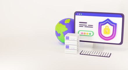 Secure network connection and privacy protection. VPN service concept. Security, personal data protection. 3d render