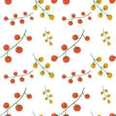 Cherry tomato seamless pattern isolated on white background. Endless texture for textile, wallpaper etc. Vector illustartion of healthy vegetarian food