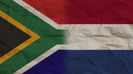Netherlands and South Africa Flags Together, Crumpled Paper Effect Background 3D Illustration