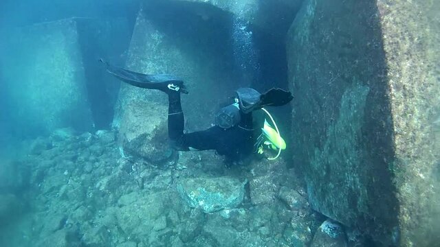 Diver have fun at underwater  trip