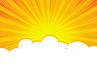 Fototapeta premium Comic book cartoon speech bubble for text. Cartoon puff cloud yellow background for text template. Pop art dialog conversation funny smoke steam. Comics explosion symbol