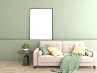 pastel green modern living room with sofa