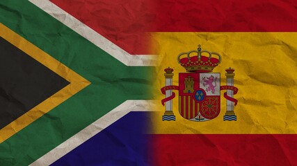 Fototapeta premium Spain and South Africa Flags Together, Crumpled Paper Effect Background 3D Illustration