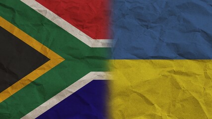 Ukraine and South Africa Flags Together, Crumpled Paper Effect Background 3D Illustration
