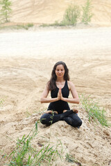 yoga practice woman, sport outside with beautiful nature view