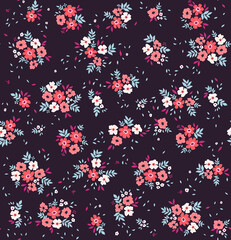 Vector seamless pattern. Pretty pattern in small flowers. Small white and red flowers. Violet background. Ditsy floral background. The elegant the template for fashion prints. Stock vector.