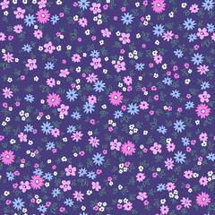Fototapeta na wymiar Vector seamless pattern. Pretty pattern in small flowers. Small purple flowers. Dark blue violet background. Ditsy floral background. The elegant the template for fashion prints. Stock vector.