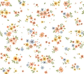 Poster de jardin Petites fleurs Modèle sans couture de vecteur. Joli motif en petites fleurs. Petites fleurs jaunes et oranges. Fond blanc. Fond floral de petites fleurs. L& 39 élégant modèle pour les imprimés de mode. Vecteur stock.