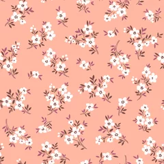 Wall murals Small flowers Vector seamless pattern. Pretty pattern in small flowers. Small white flowers. Coral background. Ditsy floral background. The elegant the template for fashion prints. Stock vector.