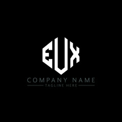 EUX letter logo design with polygon shape. EUX polygon logo monogram. EUX cube logo design. EUX hexagon vector logo template white and black colors. EUX monogram, EUX business and real estate logo. 