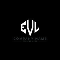 EVL letter logo design with polygon shape. EVL polygon logo monogram. EVL cube logo design. EVL hexagon vector logo template white and black colors. EVL monogram, EVL business and real estate logo. 