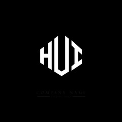 HUI letter logo design with polygon shape. HUI polygon logo monogram. HUI cube logo design. HUI hexagon vector logo template white and black colors. HUI monogram, HUI business and real estate logo. 