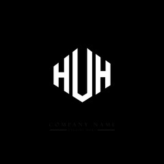 HUH letter logo design with polygon shape. HUH polygon logo monogram. HUH cube logo design. HUH hexagon vector logo template white and black colors. HUH monogram, HUH business and real estate logo. 