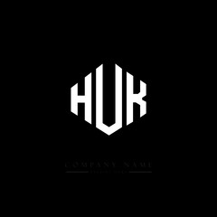HUK letter logo design with polygon shape. HUK polygon logo monogram. HUK cube logo design. HUK hexagon vector logo template white and black colors. HUK monogram, HUK business and real estate logo. 