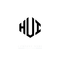 HUI letter logo design with polygon shape. HUI polygon logo monogram. HUI cube logo design. HUI hexagon vector logo template white and black colors. HUI monogram, HUI business and real estate logo. 