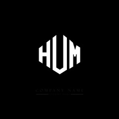 HUM letter logo design with polygon shape. HUM polygon logo monogram. HUM cube logo design. HUM hexagon vector logo template white and black colors. HUM monogram, HUM business and real estate logo. 