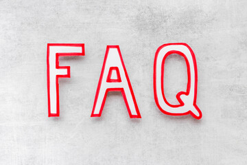 Faq - frequently asked questions - paper letters, top view