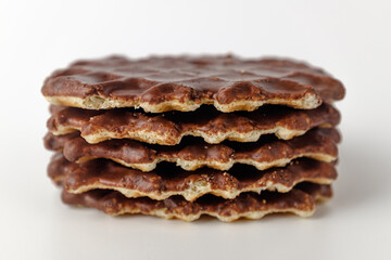 Chocolate waffle snack on white background