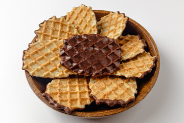 Chocolate waffle snack on white background
