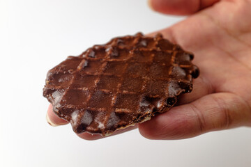 Chocolate waffle snack on white background