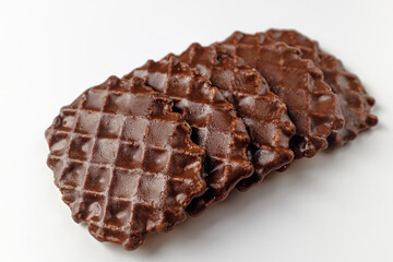 Chocolate waffle snack on white background