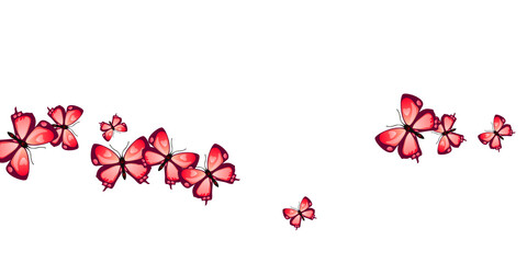 Magic red butterflies cartoon vector background. Spring colorful moths. Fancy butterflies cartoon kids wallpaper. Gentle wings insects patten. Garden beings.