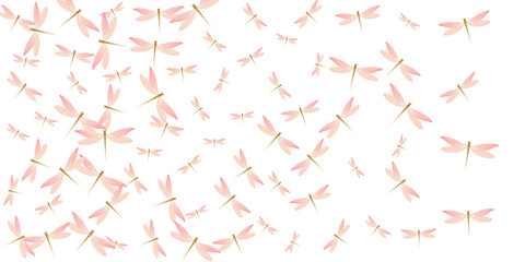 Tropical rosy pink dragonfly flat vector background. Spring colorful insects. Wild dragonfly flat kids wallpaper. Tender wings damselflies patten. Fragile beings