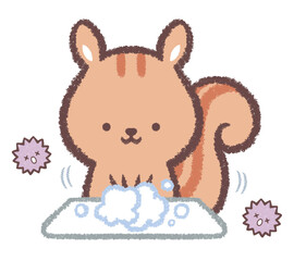 手を洗って除菌するりす