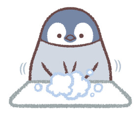 手を洗うペンギンヒナ