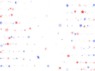 Flying red blue white star sparkles on white vector american patriotic background.