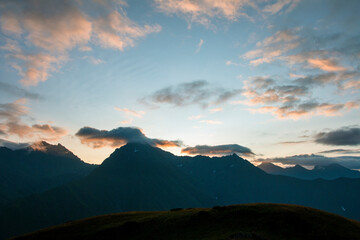 Sunrise in the Caucasus Mountains in Sochi. Picturesque colors. Stunning scenic view of nature.