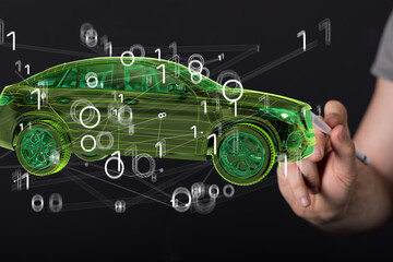 Wireframe rendering of autonomous electric car