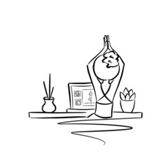 Girl is taking yoga lessons from home using laptop. Online education. E-learning. Yoga via internet. Isolated on white background.