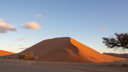 Fototapeta na wymiar Huge red dune at Sossusvlei National Park, located in the arid Namib desert.