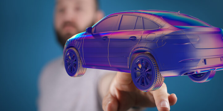 Autonomous car with HUD graphic of Navigation system driving - Powered by Adobe