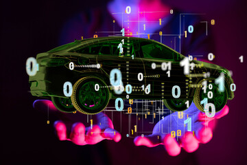 Fototapeta na wymiar Autonomous car with HUD graphic of Navigation system driving