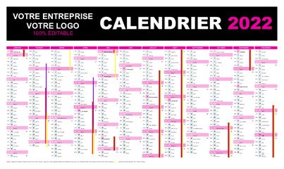 Calendrier 2022 éditable personnalisable modifiable