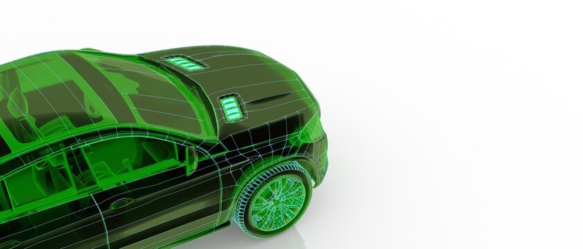 Wireframe rendering of autonomous electric car