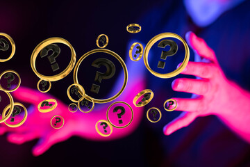 colored question marks background concept. 3D Rendering.