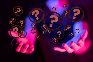 colored question marks background concept. 3D Rendering.