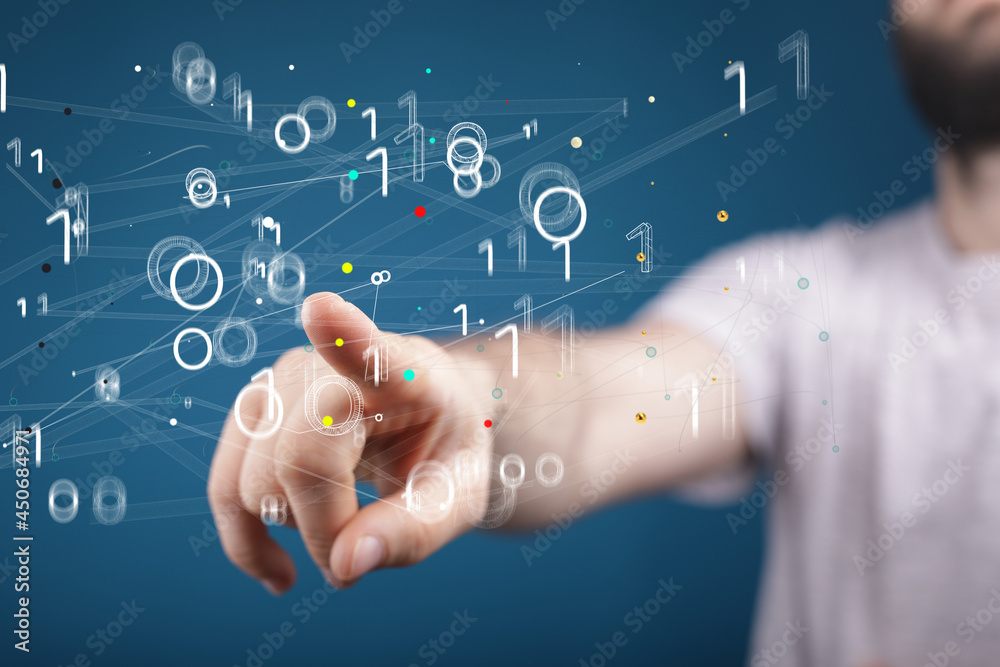Aufkleber Digital cyberspace with particles and Digital data network connections concept.
