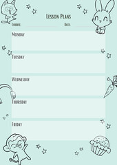 Lesson Plans. Work schedule on whole week, school stationery