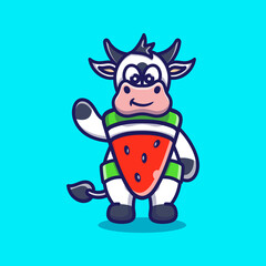 Fototapeta premium cute cow wear costume watermelon